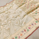 Off White Color Pure Katan Silk Handwoven Banarasi Saree