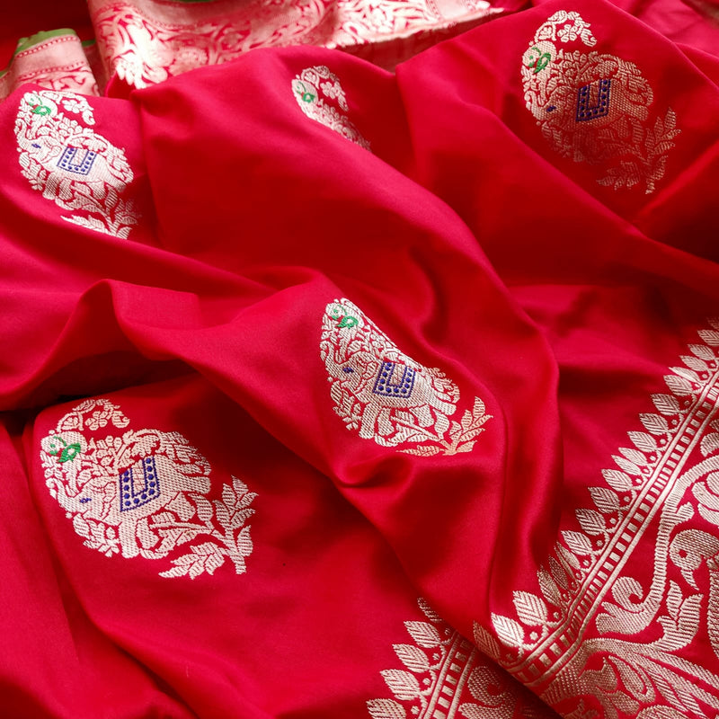 Red Colour Pure Katan Silk Handwoven Banarasi Saree