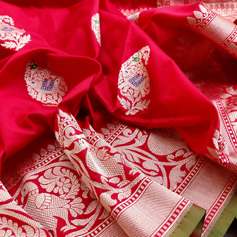 Red Colour Pure Katan Silk Handwoven Banarasi Saree