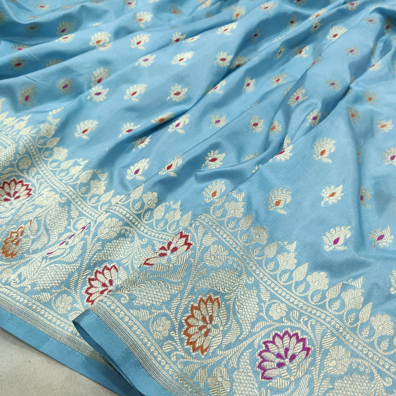 Sky Blue Color Pure Katan Silk Handwoven Banarasi Saree