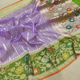 Lavender Colour Pure Kora Silk Handwoven Banarasi Saree