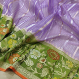 Lavender Colour Pure Kora Silk Handwoven Banarasi Saree