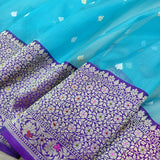 Sky Blue Color Pure Kora Silk Handwoven Banarasi Saree