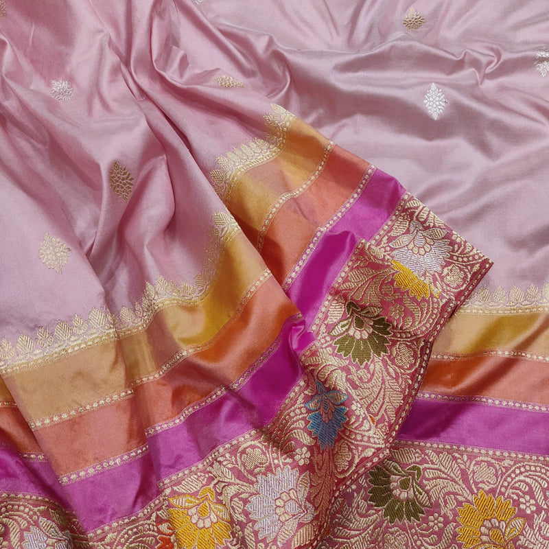 Pastel Color Pure Katan Silk Handwoven Banarasi Saree