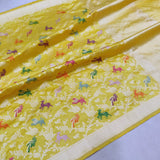 Yellow Colour Pure Katan Silk Handwoven Banarasi Saree