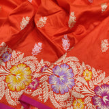 Orange Color Pure Katan Silk Handwoven Banarasi Saree