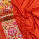 Orange Color Pure Katan Silk Handwoven Banarasi Saree