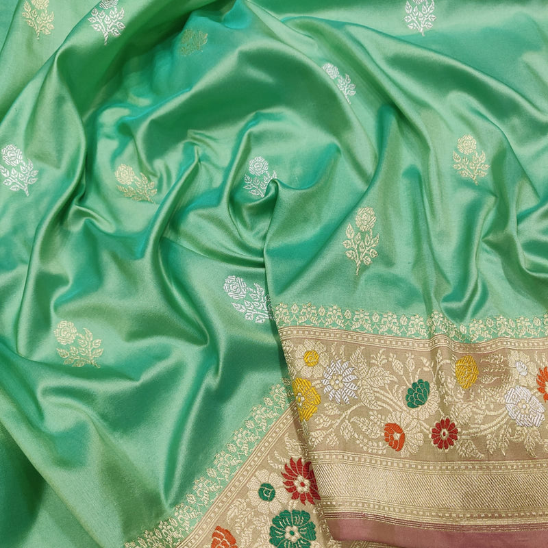 Pastel Green Color Pure Katan Silk Handwoven Banarasi Saree