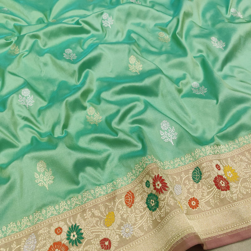Pastel Green Color Pure Katan Silk Handwoven Banarasi Saree