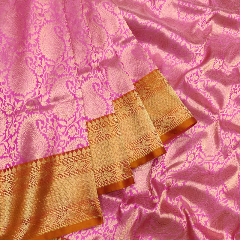 Pink Colour Pure Katan Silk Handwoven Tanchoi Banarasi Saree