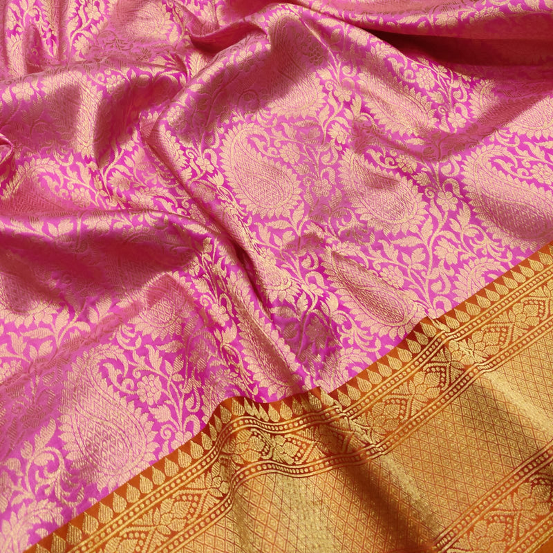 Pink Colour Pure Katan Silk Handwoven Tanchoi Banarasi Saree