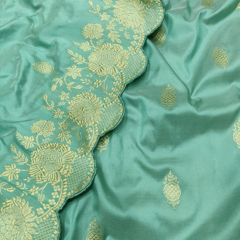 Powder Green Colour Pure Katan Silk Handwoven Banarasi Saree