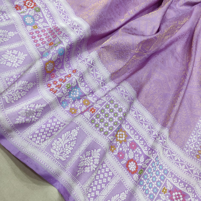 Lavender Color Pure Katan Silk Handwoven Banarasi Saree