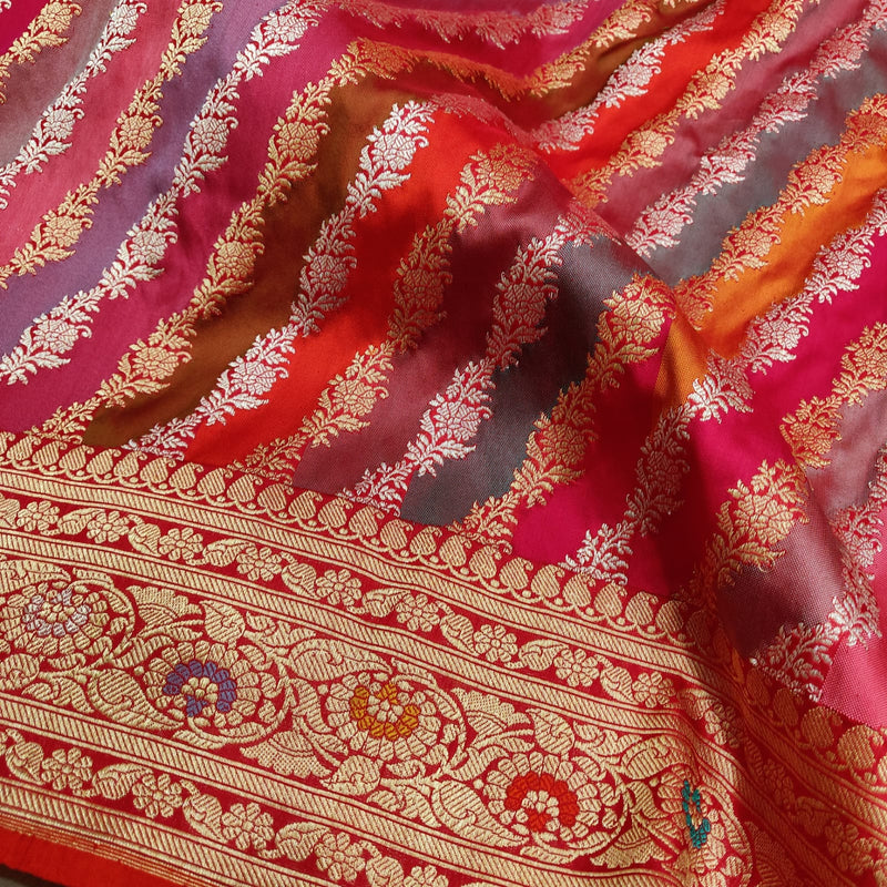 Multicolor Pure Katan Silk Handwoven Banarasi Saree