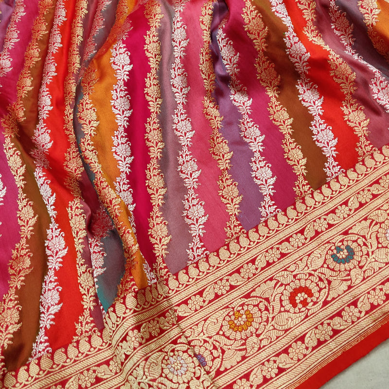 Multicolor Pure Katan Silk Handwoven Banarasi Saree