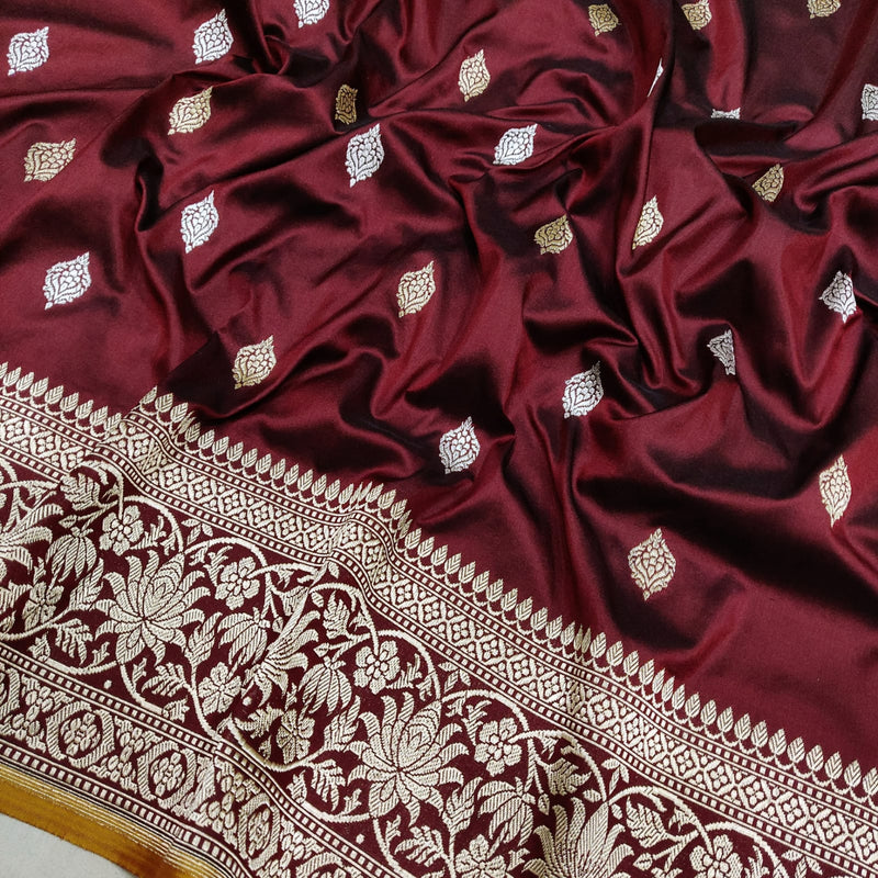Brown Colour Pure Katan Silk Handwoven Banarasi Saree