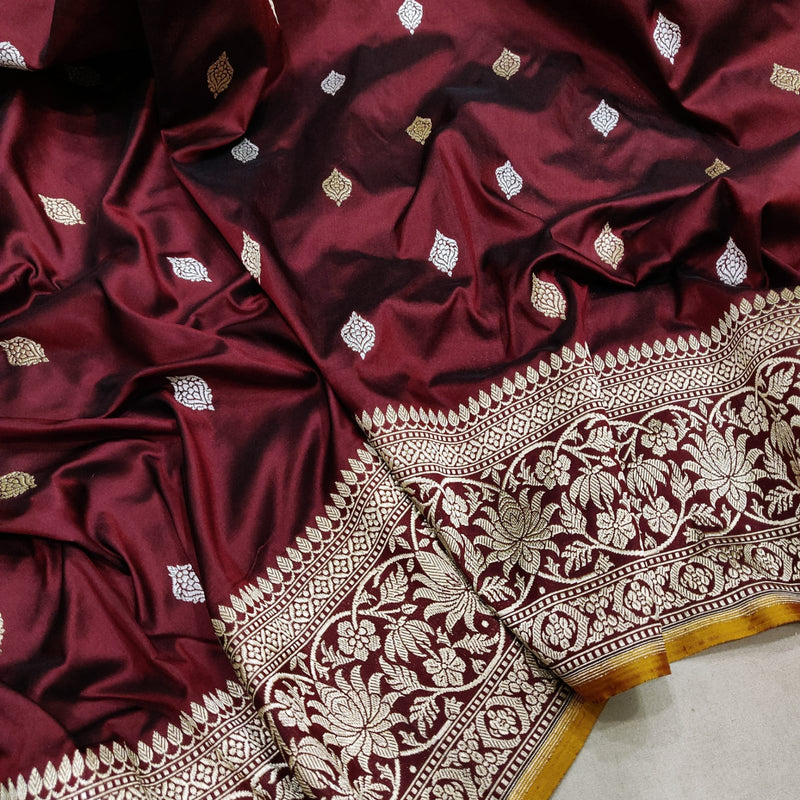 Brown Colour Pure Katan Silk Handwoven Banarasi Saree