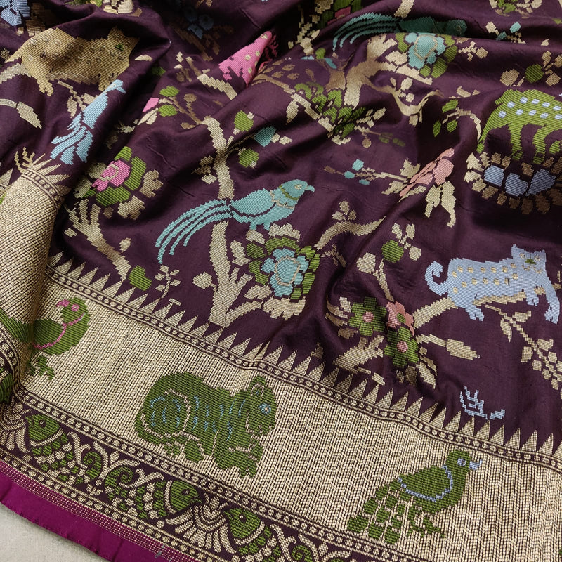 Brown Color Pure Katan Silk Handwoven Banarasi Saree