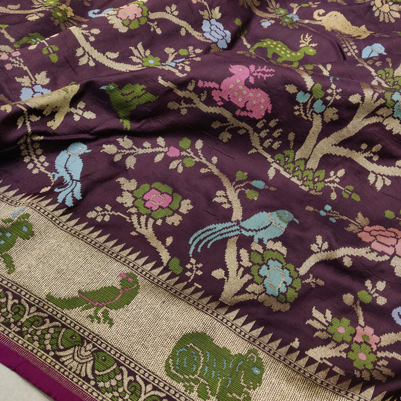 Brown Color Pure Katan Silk Handwoven Banarasi Saree