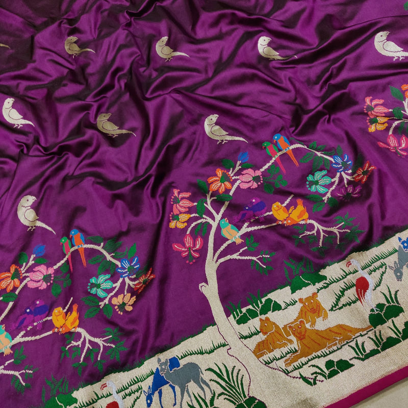 Wine Color Pure Katan Silk Handwoven Banarasi Saree