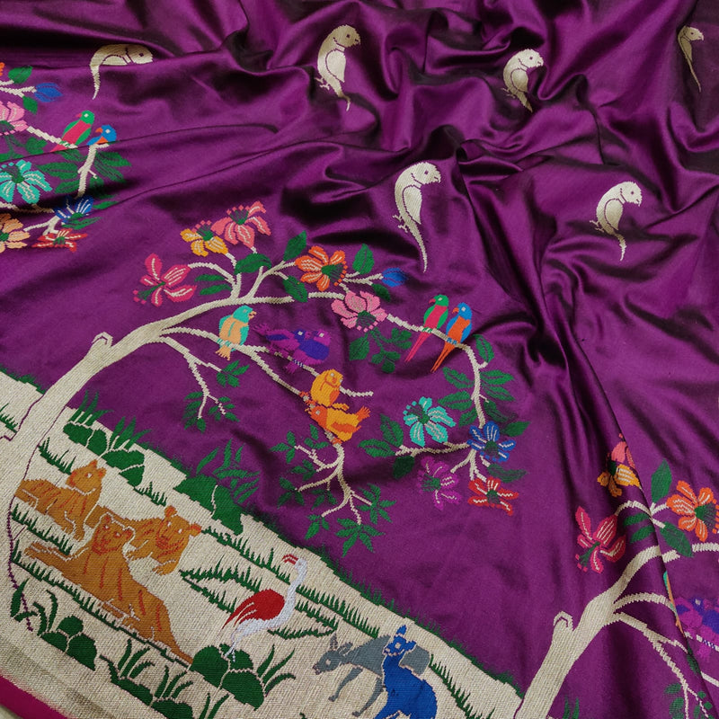 Wine Color Pure Katan Silk Handwoven Banarasi Saree