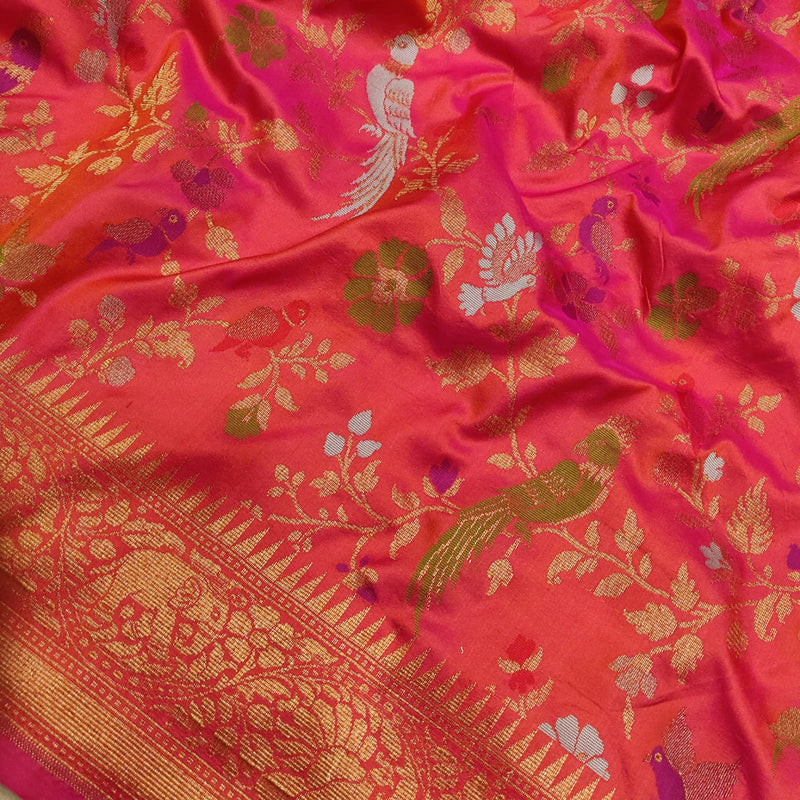 Dual Shade Pure Katan Silk Handwoven Banarasi Saree