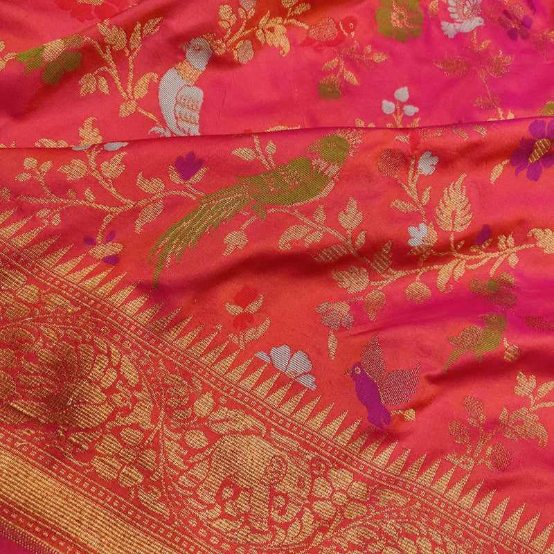 Dual Shade Pure Katan Silk Handwoven Banarasi Saree