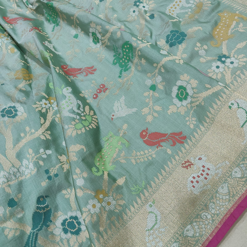 Pastel Color Pure Katan Silk Handwoven Banarasi Saree