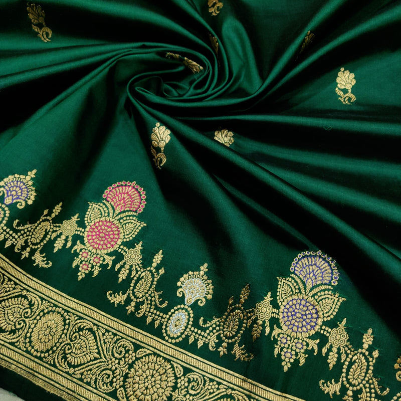 Bottle Green Colour Pure Katan Silk Handwoven Banarasi Saree