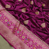 Wine Colour Pure Katan Silk Handwoven Banarasi Saree