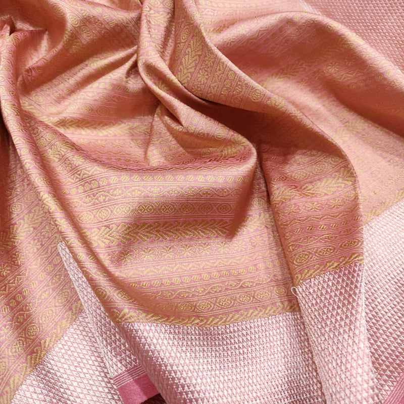 Peach Color Pure Katan Silk Handwoven Banarasi Saree