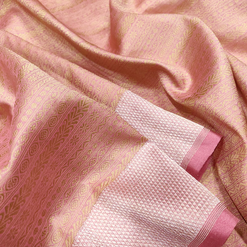 Peach Color Pure Katan Silk Handwoven Banarasi Saree