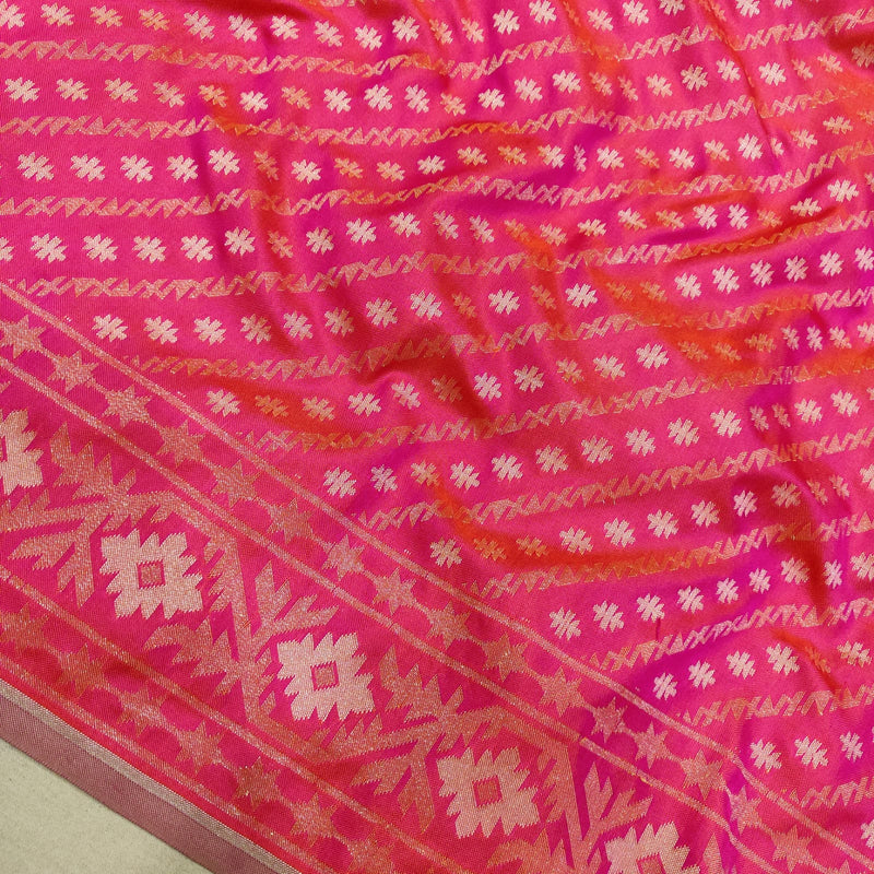 Pink Colour Ektara katan Silk jamdani Banarasi saree