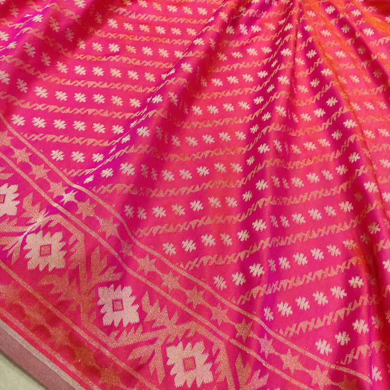 Pink Colour Ektara katan Silk jamdani Banarasi saree