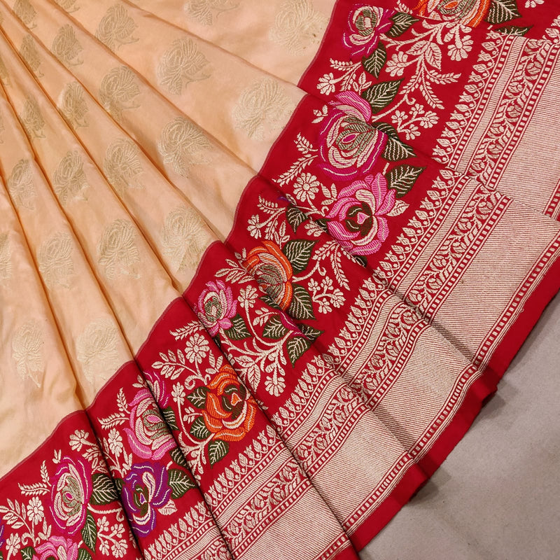 Cream Colour Pure Katan Silk Handwoven Banarasi Saree