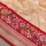 Cream Colour Pure Katan Silk Handwoven Banarasi Saree