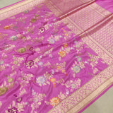 Pink Color Pure Katan Silk Handwoven Banarasi Jungla Saree