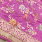 Pink Color Pure Katan Silk Handwoven Banarasi Jungla Saree