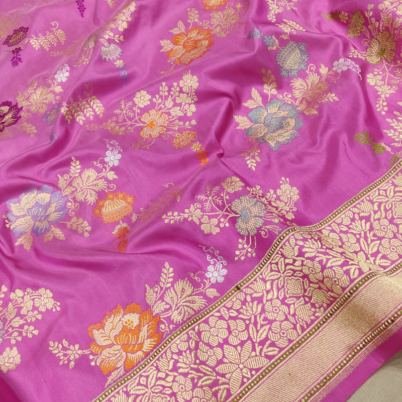 Pink Color Pure Katan Silk Handwoven Banarasi Jungla Saree