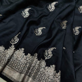 Black Color Pure Katan Silk Handwoven Banarasi Saree