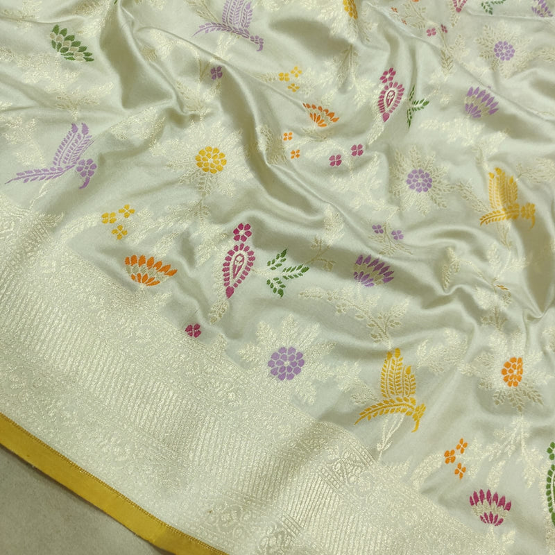 Off White Katan Silk Handwoven Banarasi Saree