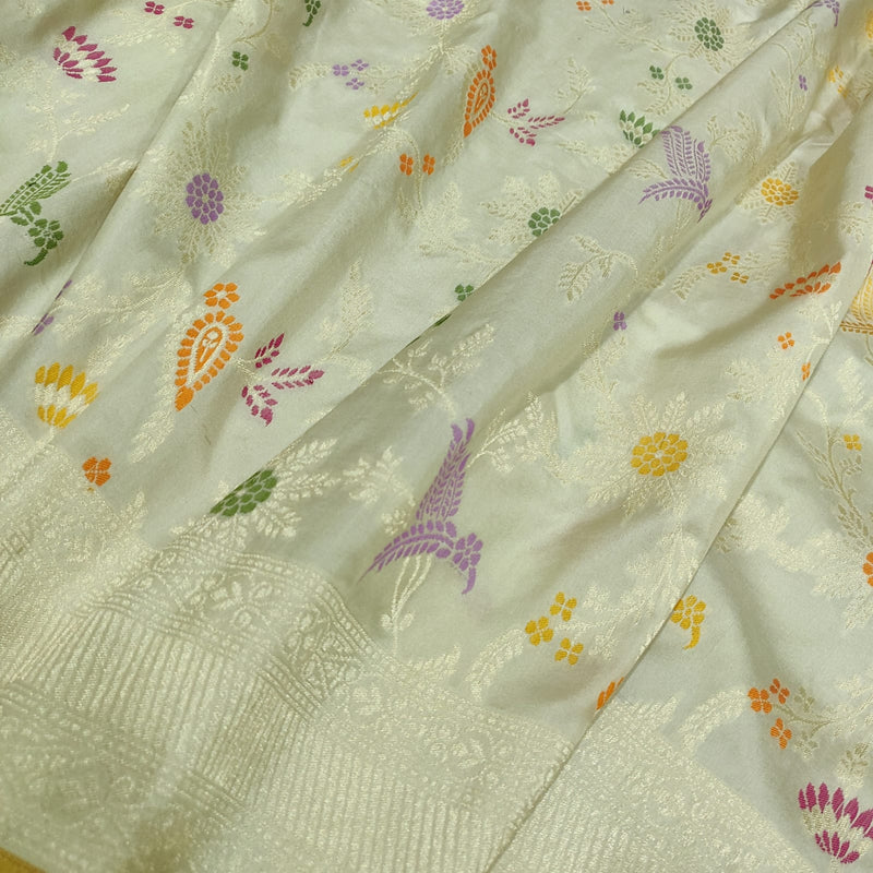 Off White Katan Silk Handwoven Banarasi Saree
