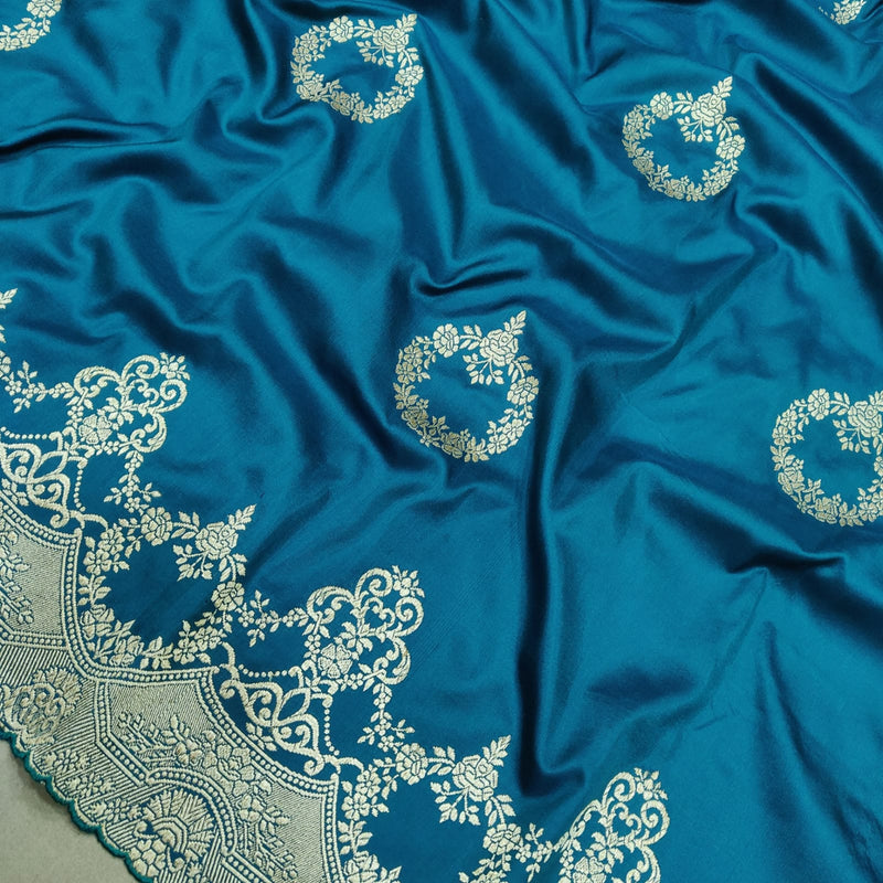 Teal Blue Color Katan Silk Handwoven Banarasi Saree