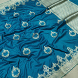 Teal Blue Color Katan Silk Handwoven Banarasi Saree
