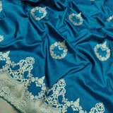 Teal Blue Color Katan Silk Handwoven Banarasi Saree