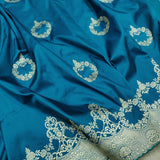 Teal Blue Color Katan Silk Handwoven Banarasi Saree