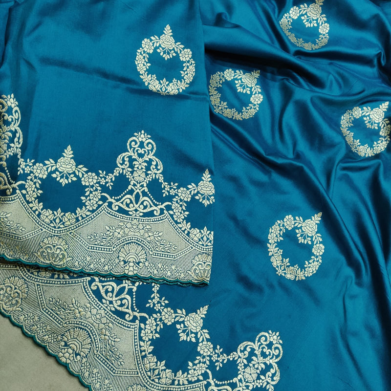 Teal Blue Color Katan Silk Handwoven Banarasi Saree