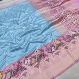 Sky Blue Color Pure Katan Silk Handwoven Banarasi Saree