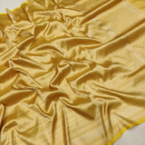 Yellow Colour Pure Katan Silk Handwoven Tanchoi Banarasi Saree