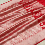 Red Colour Pure Katan Silk Handwoven Tanchoi Banarasi Saree